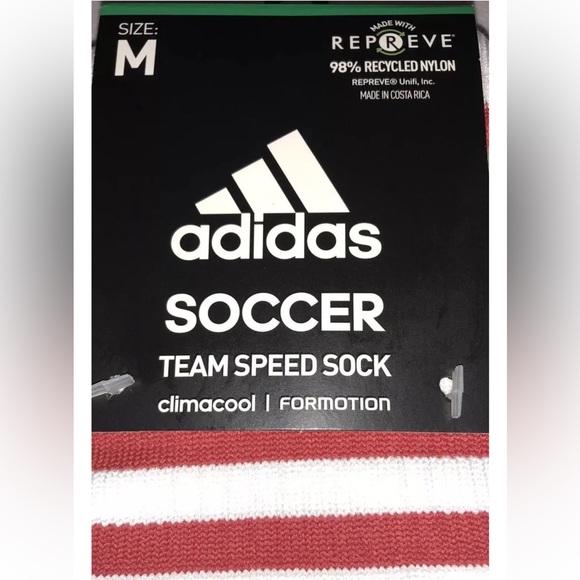 Adidas Team Speed OTC Soccer Socks 1 Pair Men 5-8.5 Women 5-9.5 White Red w Logo - Picture 6 of 7